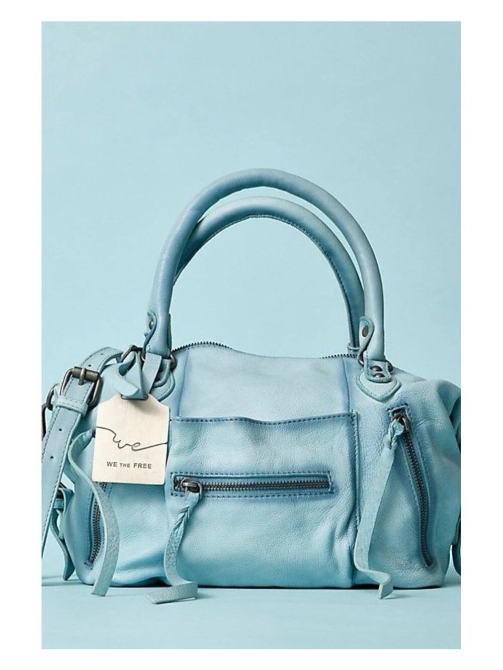 Free People We The Free Baby Emerson Leather Satchel Bag Blue Crossbody NWT